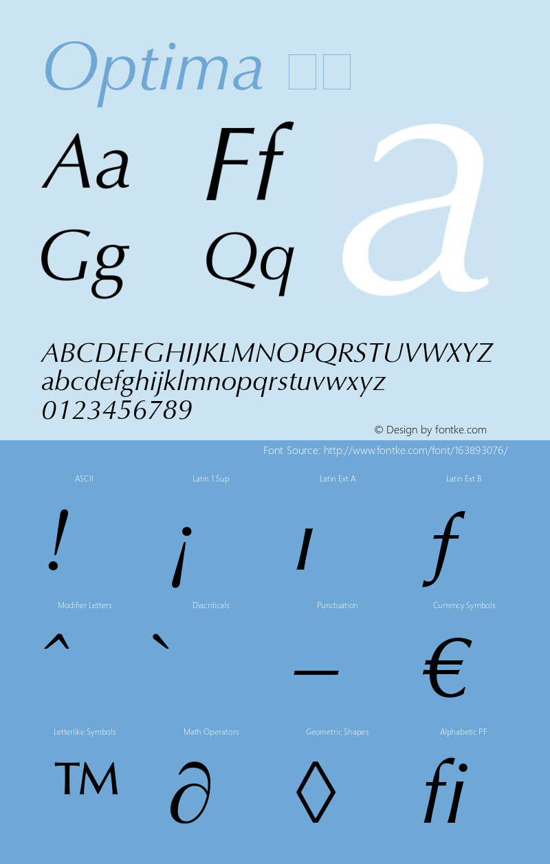 optima 斜体 图片样张-字体样张-字客网