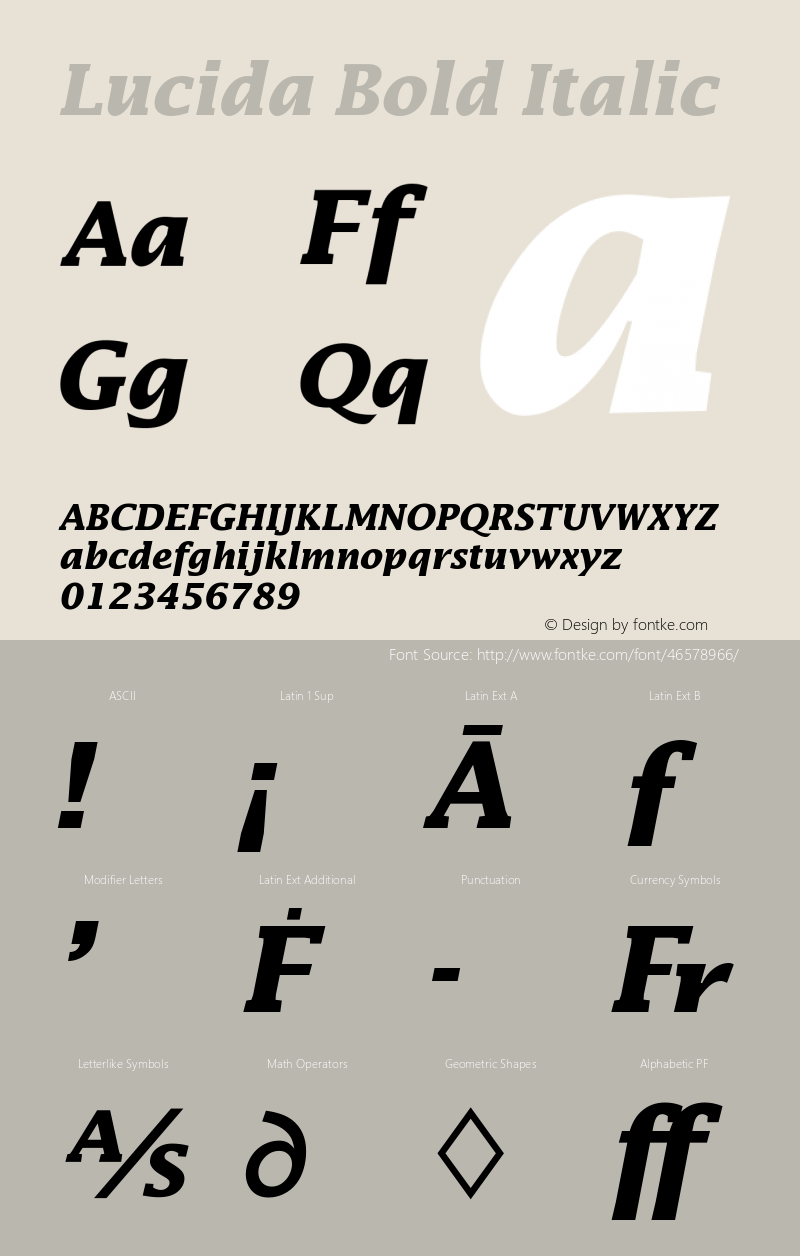 lucida bold italic version 1.00图片样张-字体样张