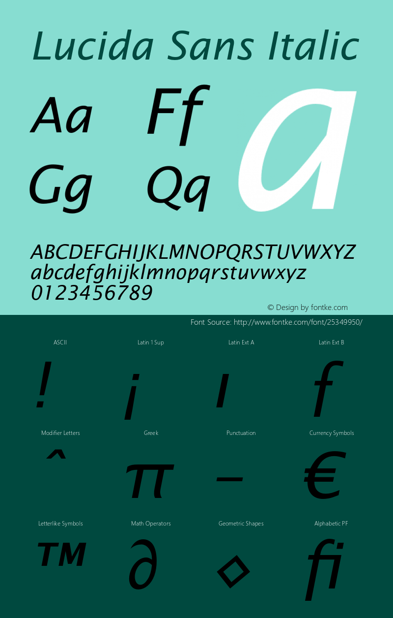 lucida sans italic version 1.00图片样张-字体样张